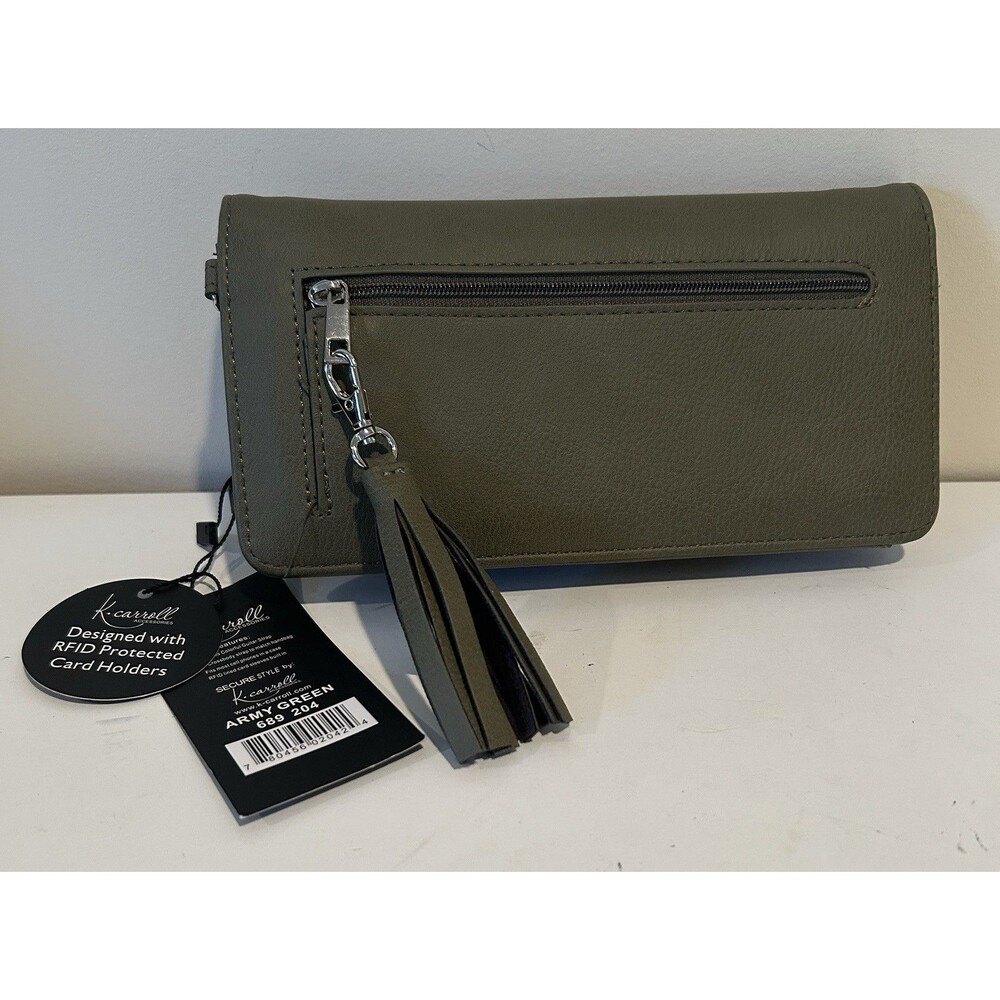 K CARROLL Army Green 689 204 Crossbody Bag W/Strap  - RFID Protected - NEW